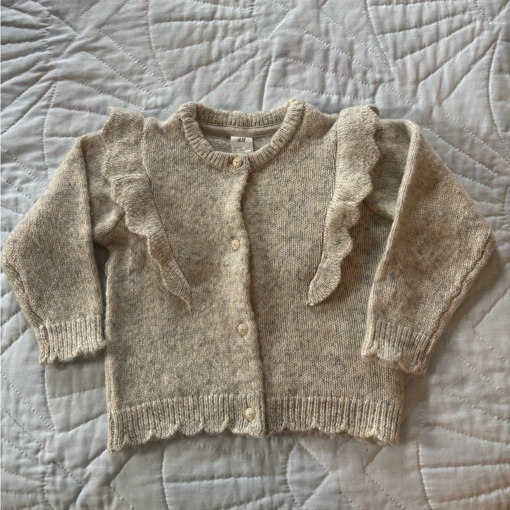 Adorable Ivory and Grey Ruffle Cardigan